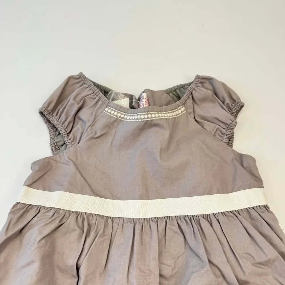 New Savannah Gray Embroidered Floral‎ Baby Doll Cotton Lined Dress Sz 3T Preppy